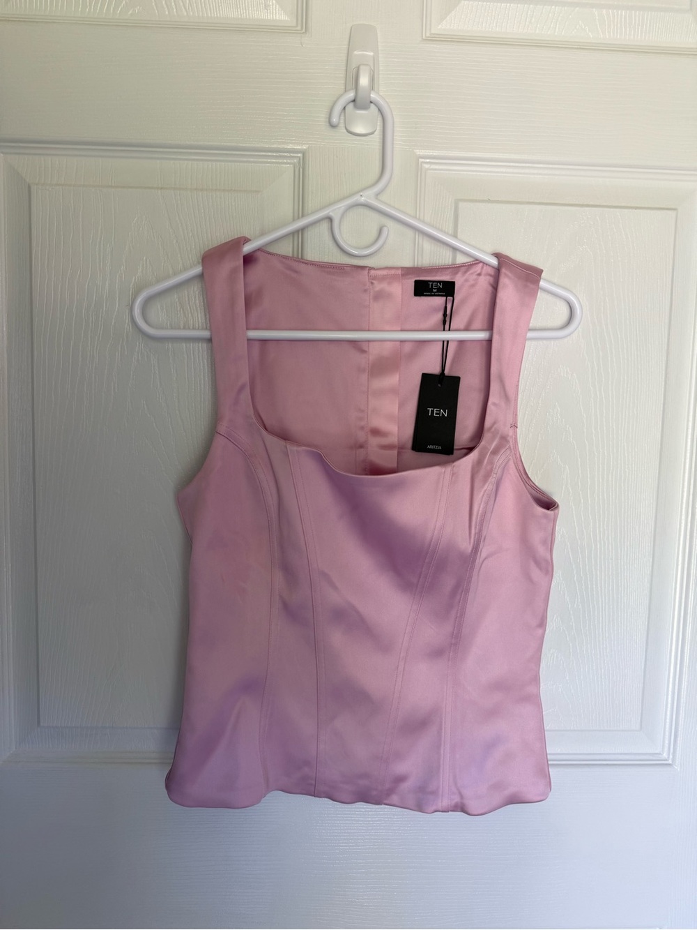 NWT Aritzia Pink Satin Square-Neck Tank Top